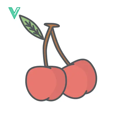 Simple Hand Drawn Illustration of Two Red Cherries with Stems and a Leaf
