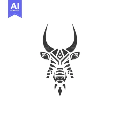 Aset desain premium: Abstract Geometric Bull Head Design with Sharp Horns
