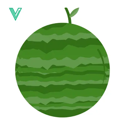 Simple Green Watermelon Illustration with Stem and Leaf