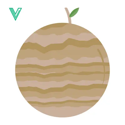 Stylized Illustration of a Cantaloupe Melon with Stem and Leaf