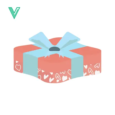 Festive Gift Box with Heart Pattern and Blue Ribbon