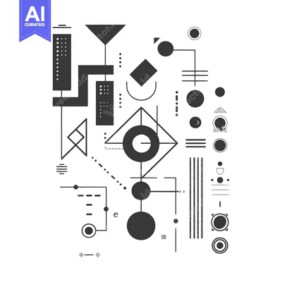 Aset desain premium: Abstract Geometric Composition with Black and White Shapes
