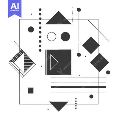 Aset desain premium: Abstract Geometric Composition with Black and White Shapes