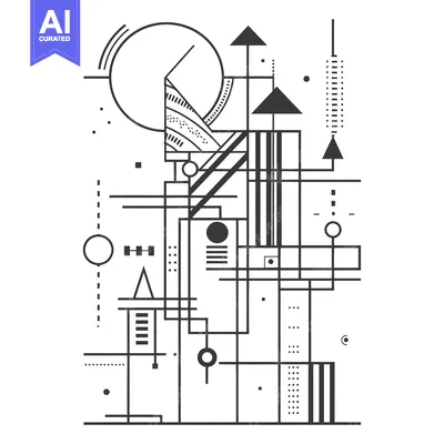 Abstract Geometric Composition with Black Lines and Shapes