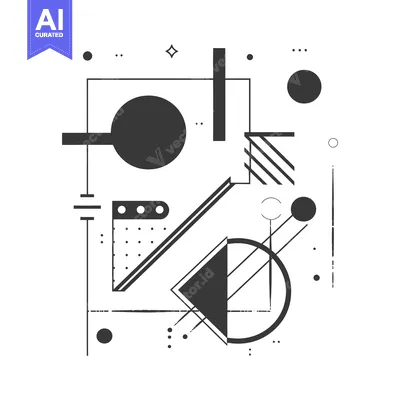 Premium design asset: Abstract Geometric Composition with Black Shapes and Lines