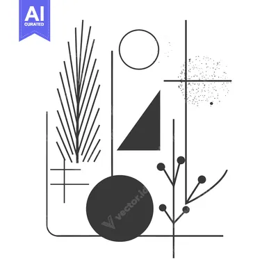 Aset premium populer: Abstract Geometric Composition with Black Shapes and Lines