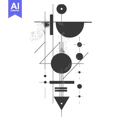 Aset premium populer: Abstract Geometric Composition with Circles, Lines, and a Triangle