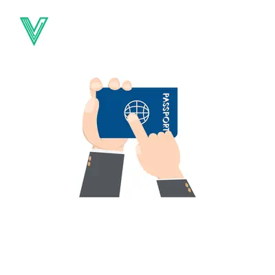 Hand holding a passport and pointing to it