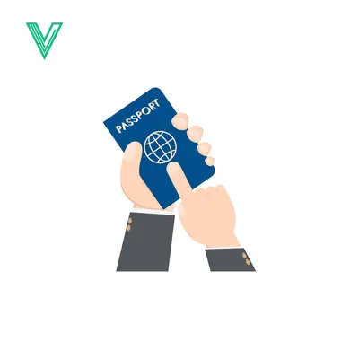 Hand holding a blue passport with a globe symbol