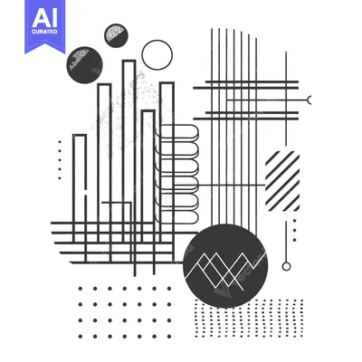 Aset desain premium: Abstract Geometric Composition with Circles, Lines, and Dots