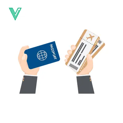 Hands holding passport and airplane tickets for travel
