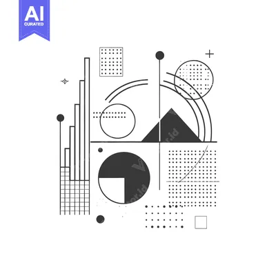 Aset desain premium: Abstract Geometric Composition with Circles, Squares, and a Triangle