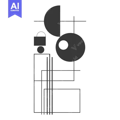 Aset premium populer: Abstract Geometric Composition with Circles, Squares, and Lines