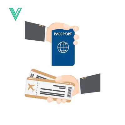 Hand holding passport and airplane tickets for travel
