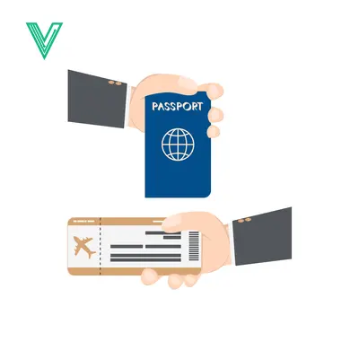 Hands holding passport and airplane ticket for travel