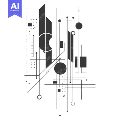 Premium design asset: Abstract Geometric Composition with Lines, Circles, and Squares