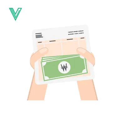 Hands holding Korean Won bills and a document