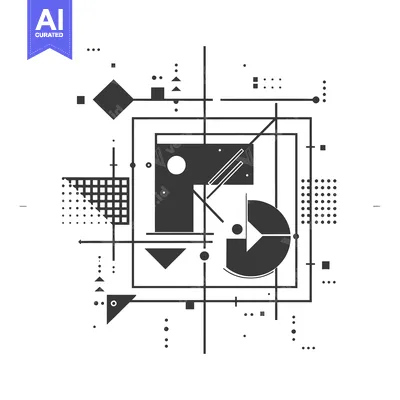 Premium design asset: Abstract Geometric Composition with Lines, Shapes, and Dots