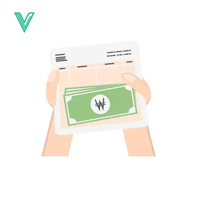 Aset desain premium: Hands holding Korean Won bills and a document