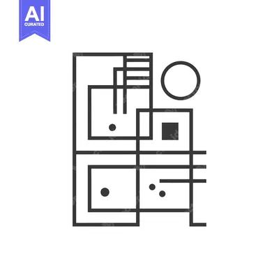 Aset desain premium: Abstract geometric composition with squares, circles, and lines