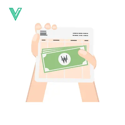 Premium design asset: Hands holding Korean Won bills and a receipt