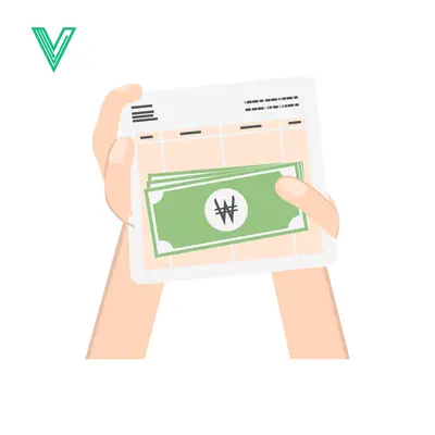 Aset premium populer: Hands holding Korean Won bills and a document