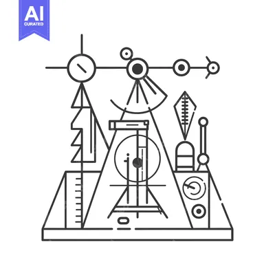 Aset desain premium: Abstract Geometric Composition with Tools and Shapes