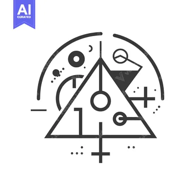 Aset desain premium: Abstract Geometric Composition with Triangle, Circles, and Cross