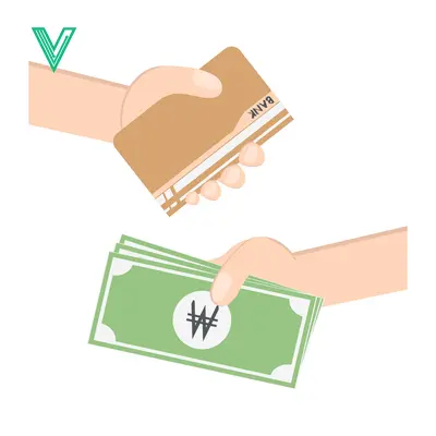 Popular premium asset: Illustration of hands exchanging Korean Won bills for a bank card