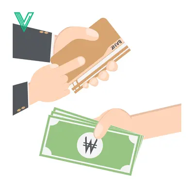 Illustration of a transaction with Korean Won bills and a credit card
