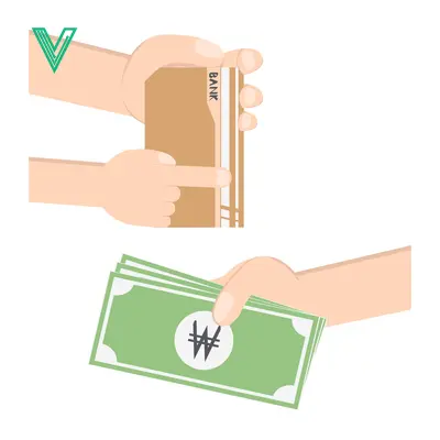 Illustration of a hand pointing at a book and another hand holding Korean Won bills