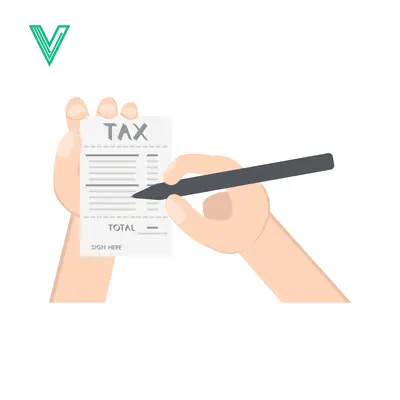 Hand filling out tax form with pen financial concept