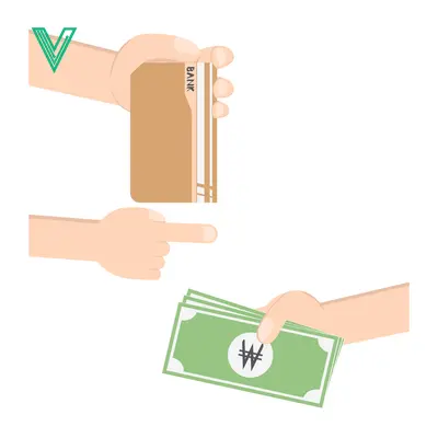 Illustration of hands exchanging Korean Won bills