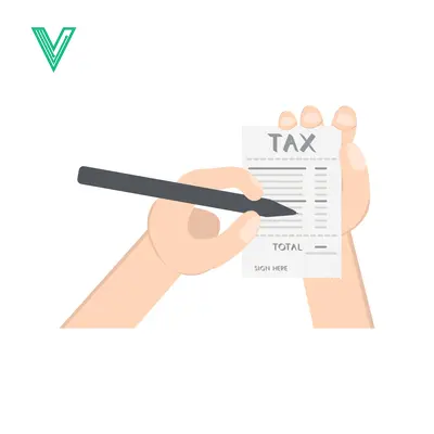 Hand holding tax receipt and pen for payment