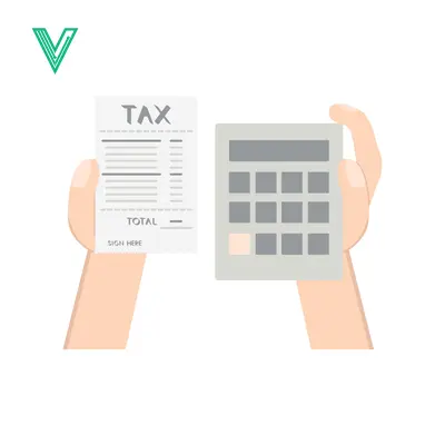 Hands holding tax document and calculator for financial calculation