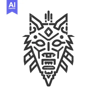 Aset desain premium: Abstract Geometric Design of a Wolf's Face