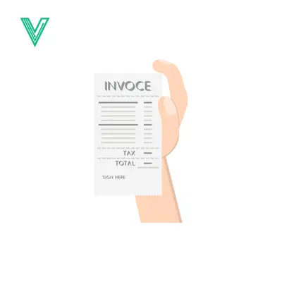 Hand holding an invoice document with tax and total amounts