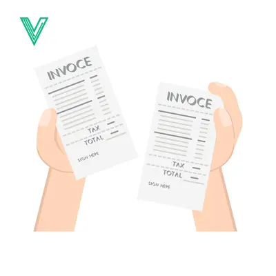 Two hands holding invoices financial document concept