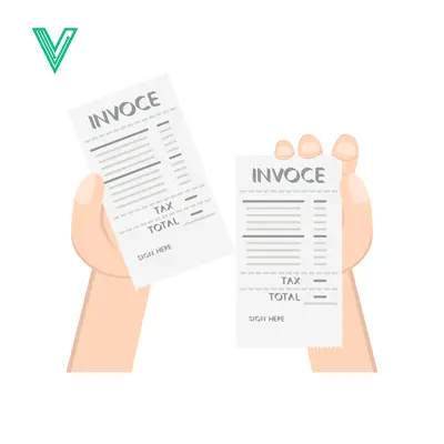 Two Hands Holding Invoices Showing Financial Transactions and Tax Calculations