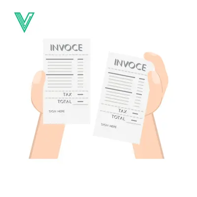 Hands holding two invoices financial document concept