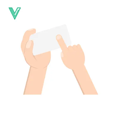 Hands holding and pointing at a blank white card