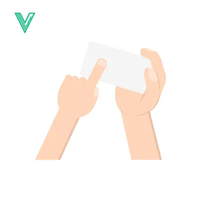 Hands holding and touching a blank white card