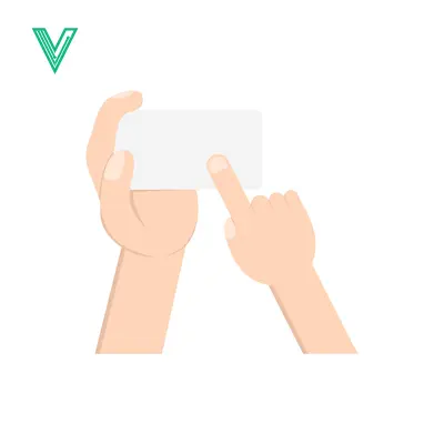 Two hands holding and pointing at a blank white card