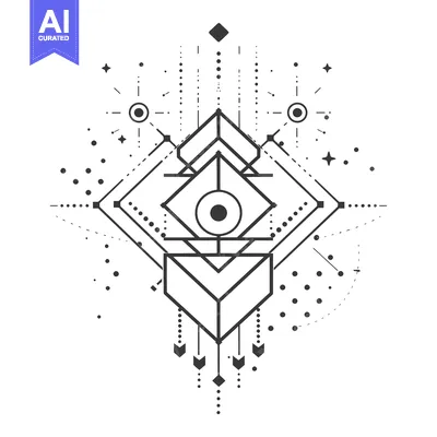 Abstract geometric design with an eye in the center and stars, dots an