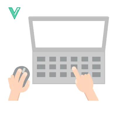 Hands using laptop and mouse top view illustration