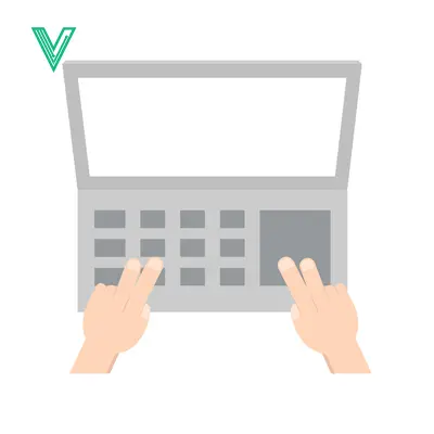 Hands typing on a laptop keyboard top view illustration