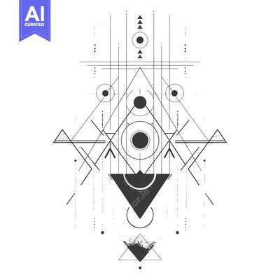Aset premium populer: Abstract geometric design with black circles and triangles
