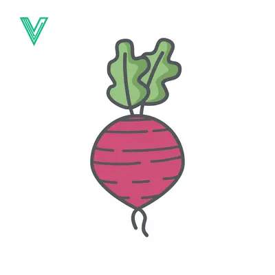 Hand-drawn illustration of a single beetroot with green leaves
