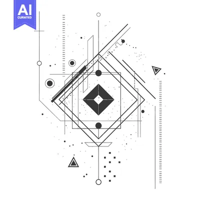 Abstract Geometric Design with Black Shapes and Lines on White Backgro