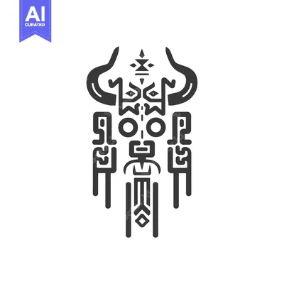 Aset desain premium: Abstract Geometric Design with Bull Horns and a Face